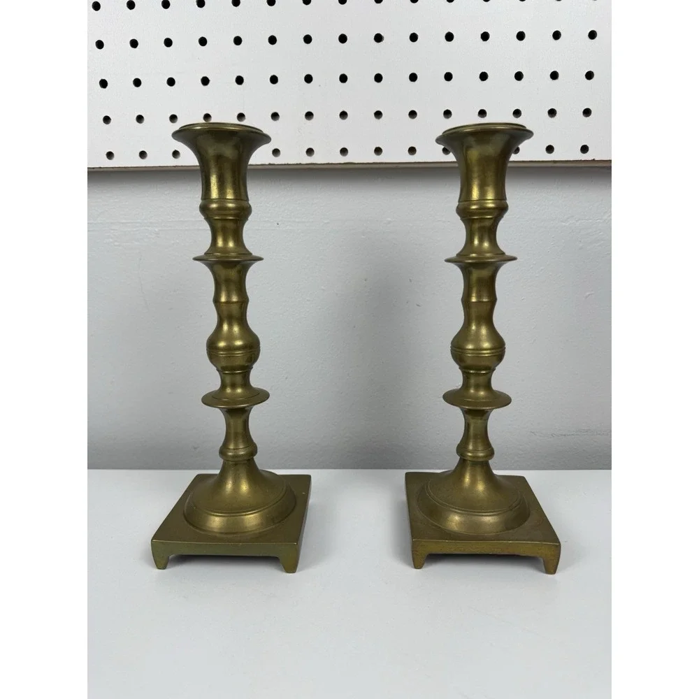 Vtg Mid Century Brass Candlesticks Pair 9.5